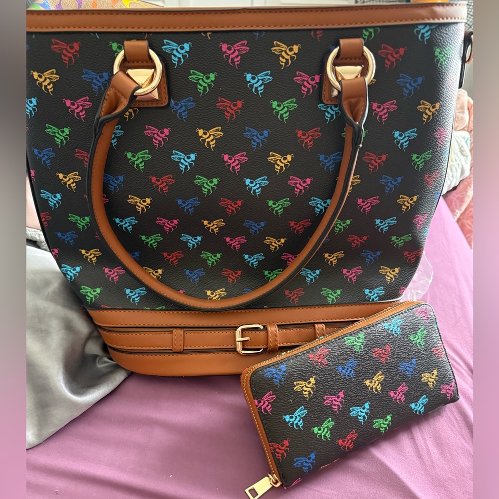 Colorful Patterned Women's Bag and Wallet Set